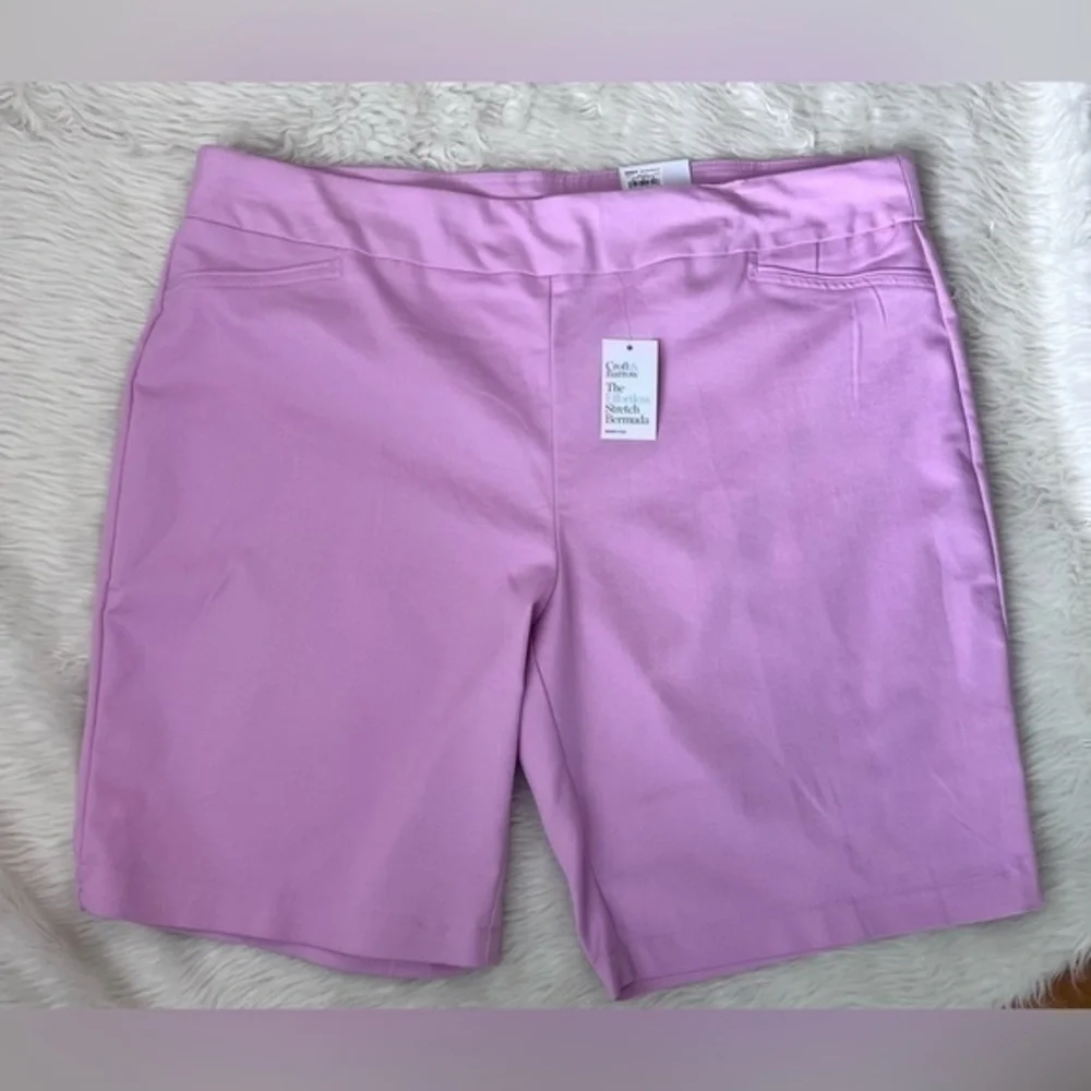 NWT Croft & Barrow Bermuda Shorts Effortless Stretch 24W Lilac Waistband Midrise